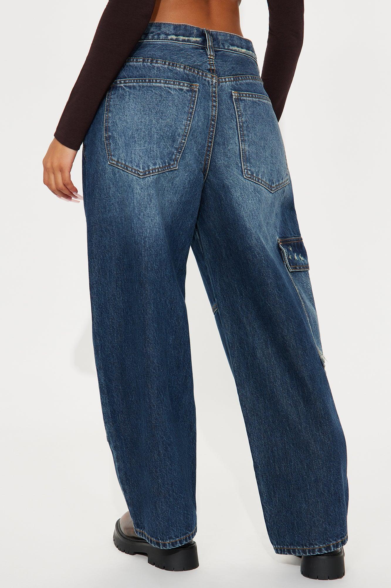 Gold Rush Loose Cargo Jeans - Dark Wash Female Product Image