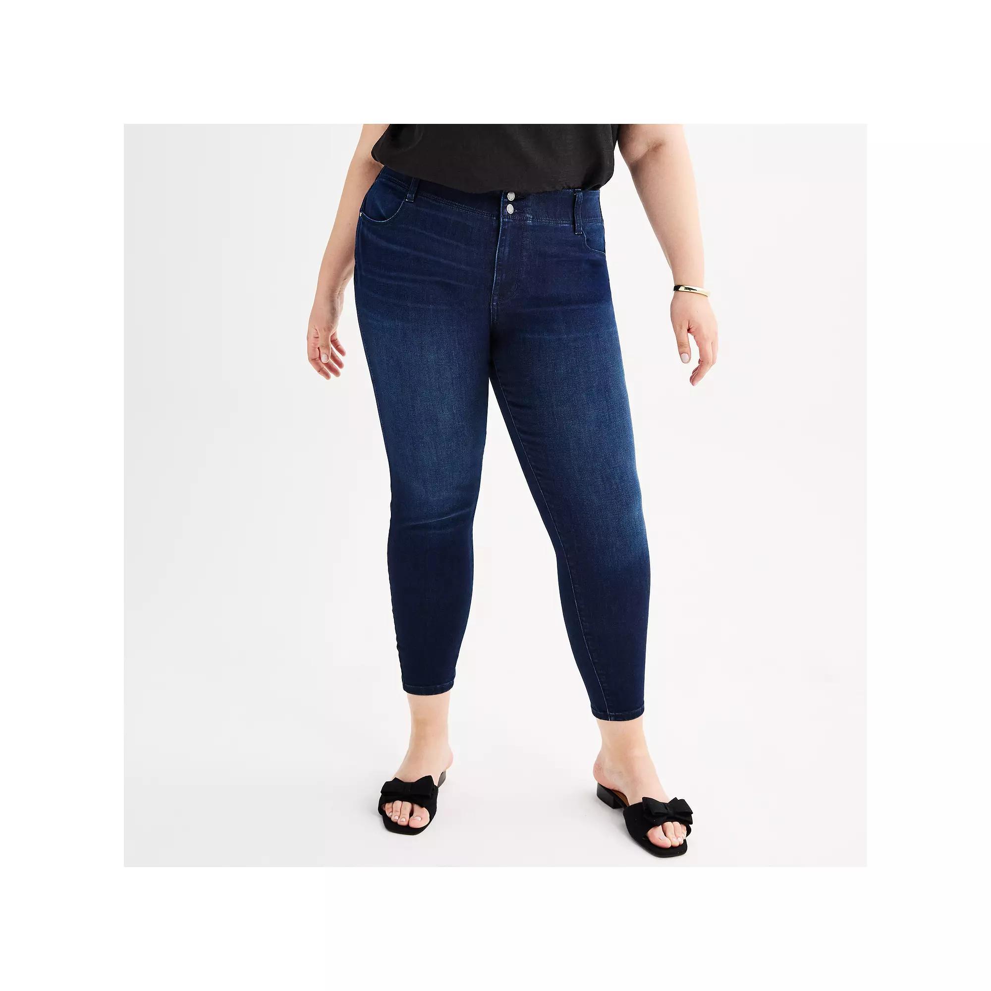 Plus Size Nine West Mid Rise Tummy Control Skinny Jeans, Women's, Size: 30 W, Dark Rinse Blast Product Image