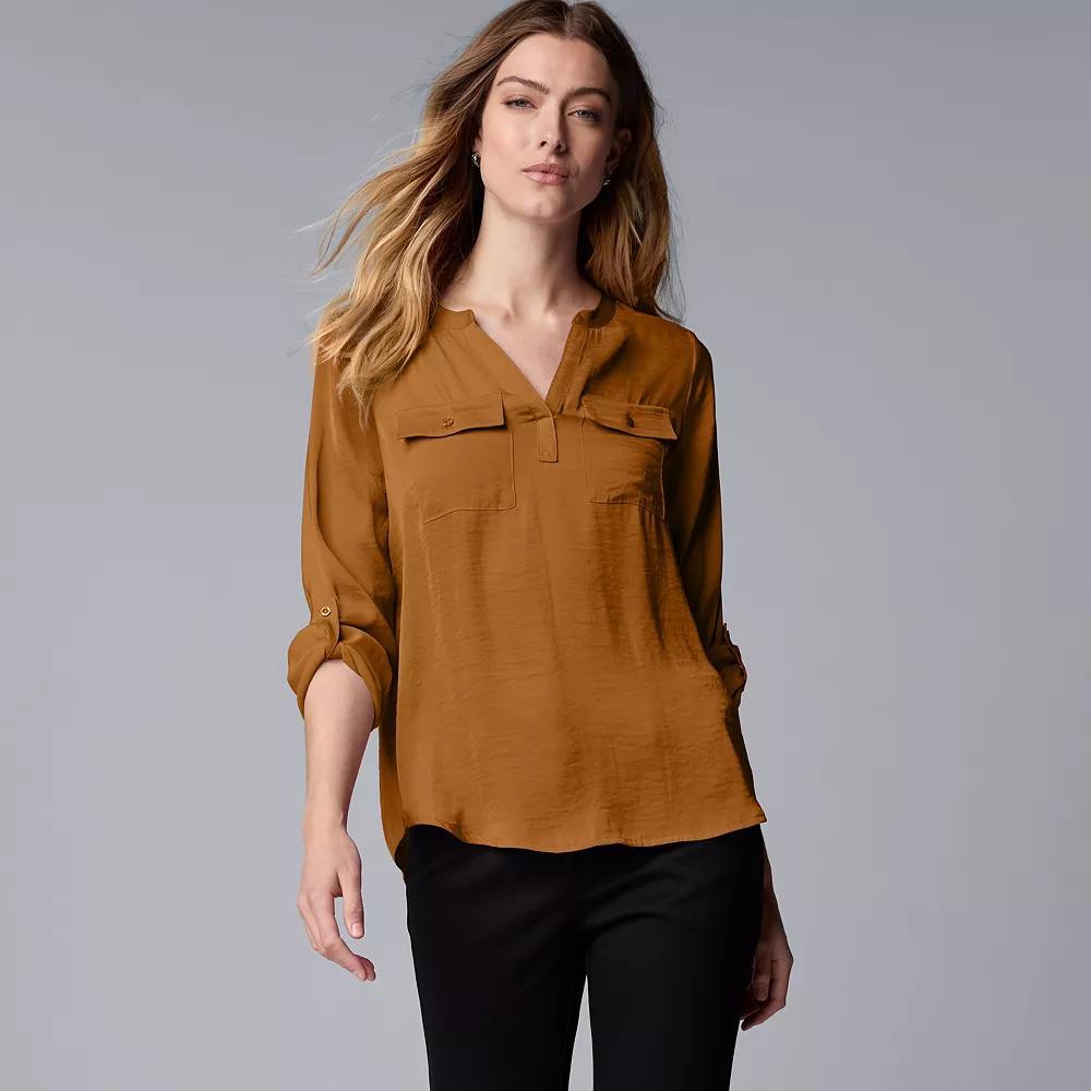 Women's Simply Vera Vera Wang Roll-Tab Popover Blouse, Size: Medium, Deep Red Product Image