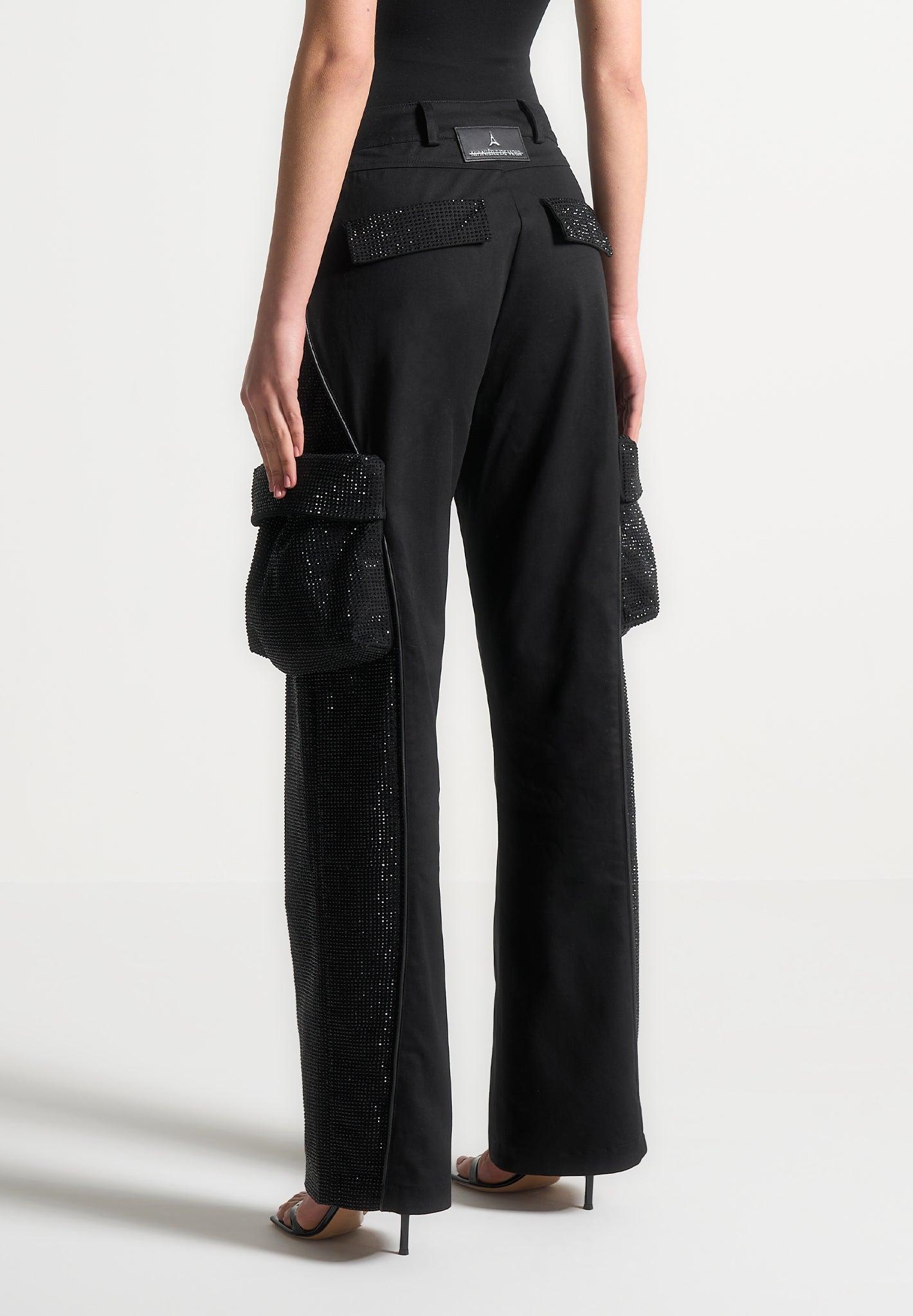 Rhinestone Contour Cargo Pants - Black Female Product Image