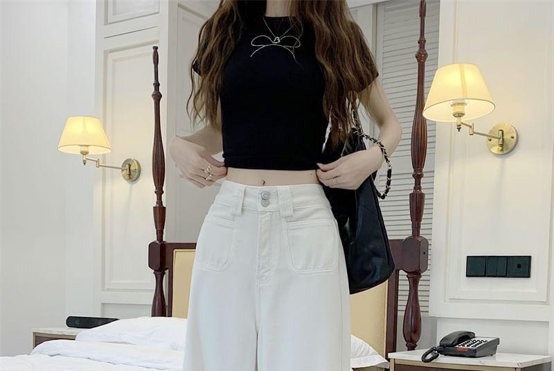 High Waist Plain Wide Leg Jeans Product Image