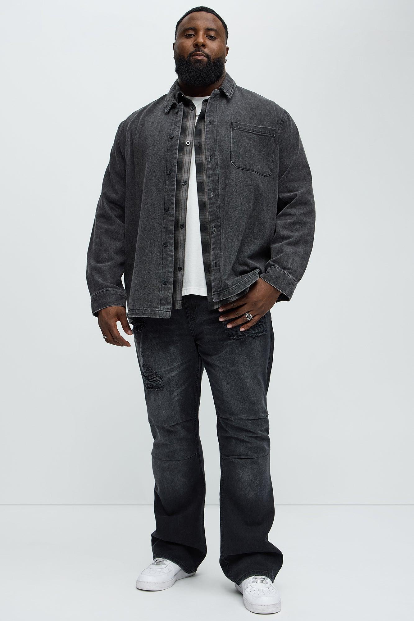 Out And About Ripped Stacked Slim Flare Jeans - Black Wash Product Image