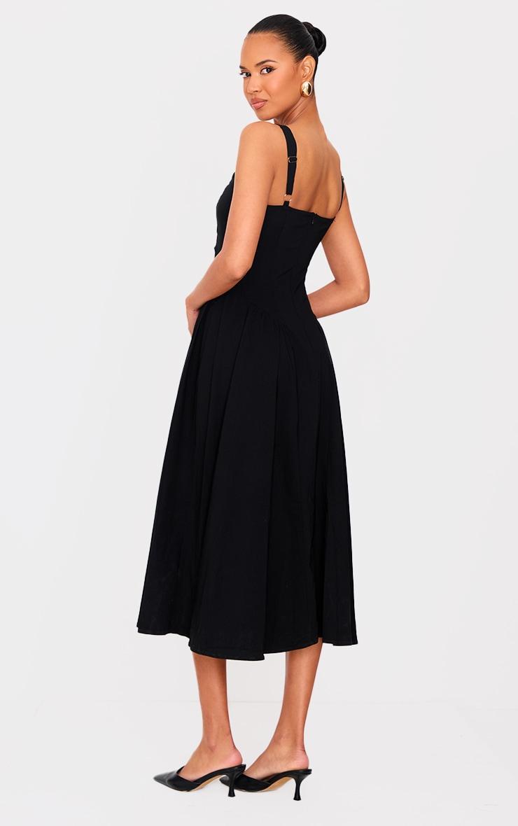 Black Woven Corset Lace Detail Midi Dress Product Image