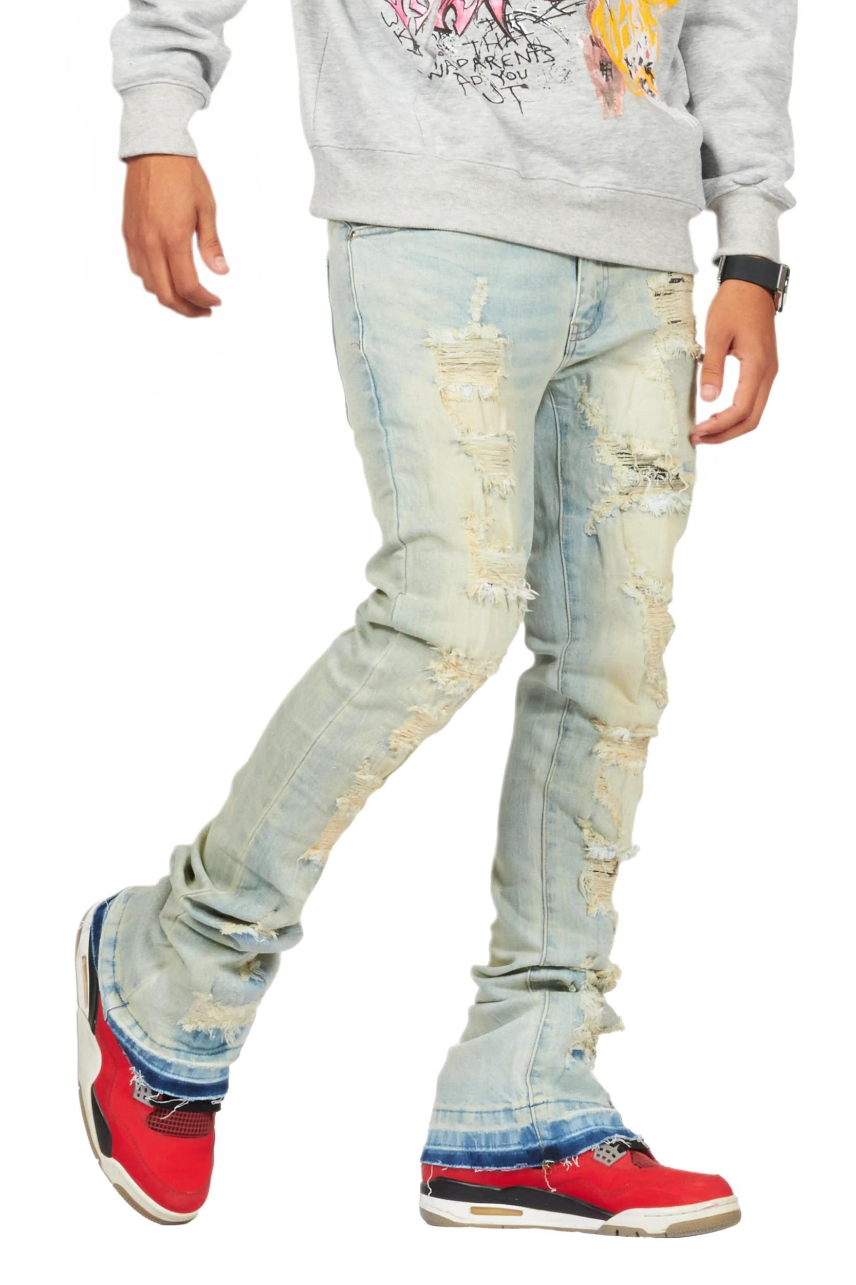 Holibert Light Blue Stacked Flare Jean Male Product Image