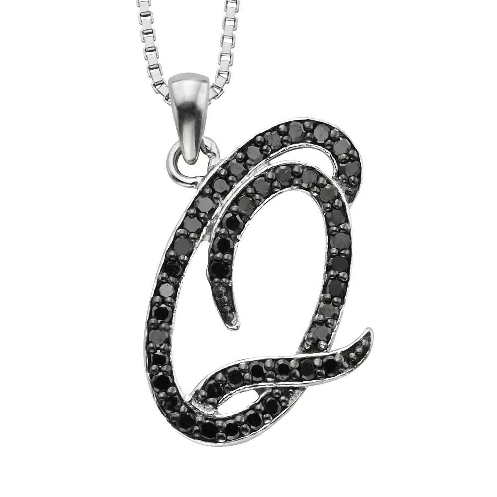 Jewelexcess Sterling Silver 1/4-ct. T.W. Black Diamond Initial Pendant, Women's, Size: 18", Q Product Image