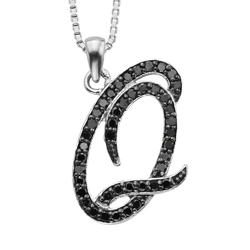 Jewelexcess Sterling Silver 1/4-ct. T.W. Black Diamond Initial Pendant, Women's, Size: 18", Q Product Image