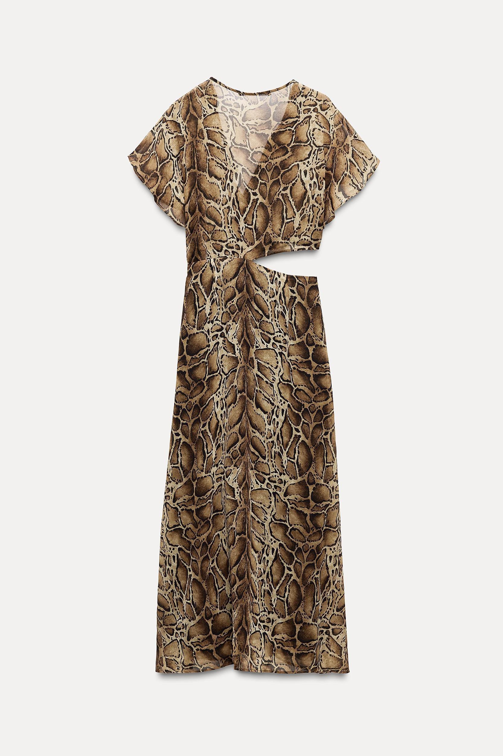 RUFFLED ANIMAL PRINT MIDI DRESS Product Image