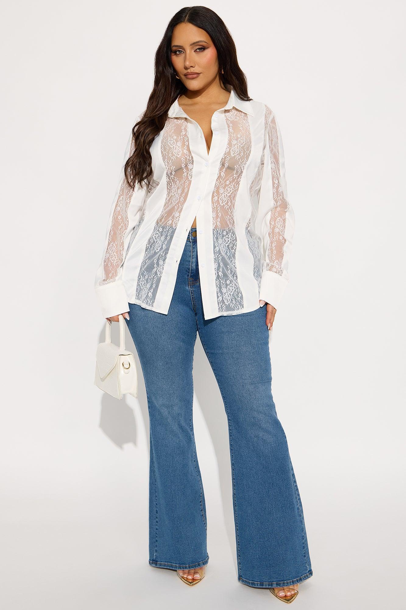 Lace Whispers Satin Shirt - White Product Image