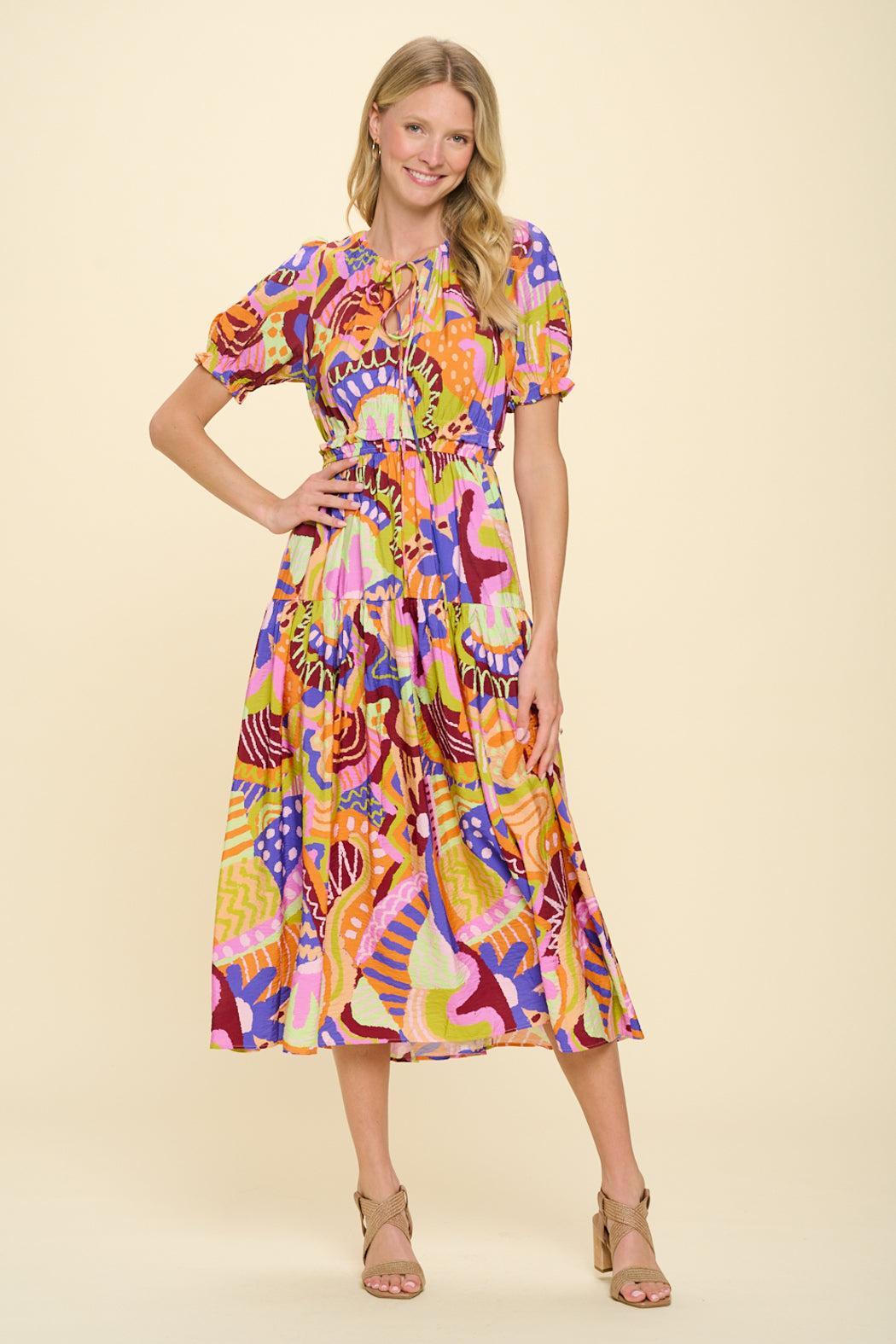 Tribal Orange Multi Delphi Dress Product Image
