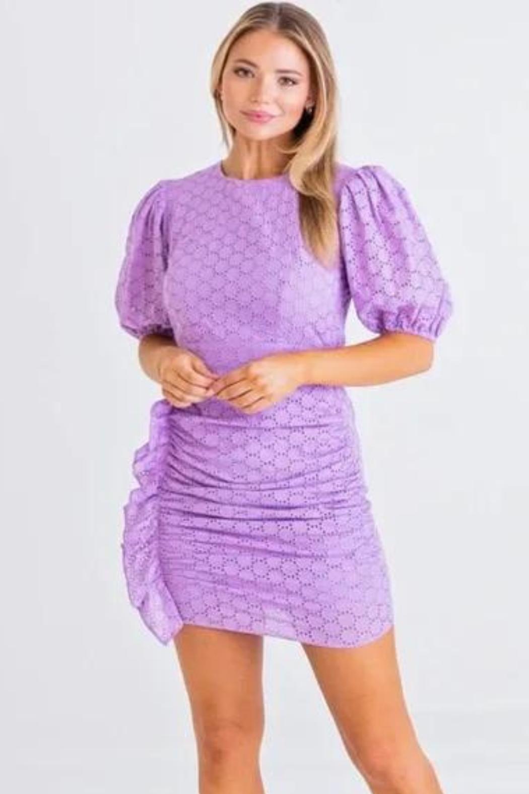 Eyelet Side Ruched Dress Product Image