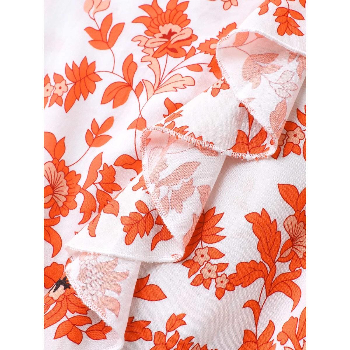 Plus Size Multicolor Sunkissed Florals Ruffled Trim Blouse Women Elbow-length sleeve V-neck Vacation Blouses BloomChic 18-20/2X Product Image