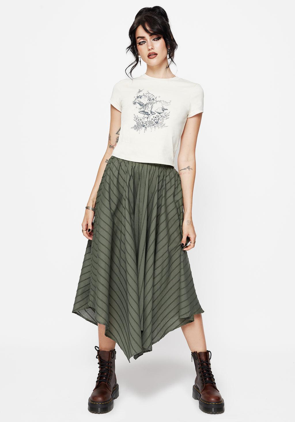 Blythe Cotton Handkerchief Hem Midaxi Skirt - Green Product Image