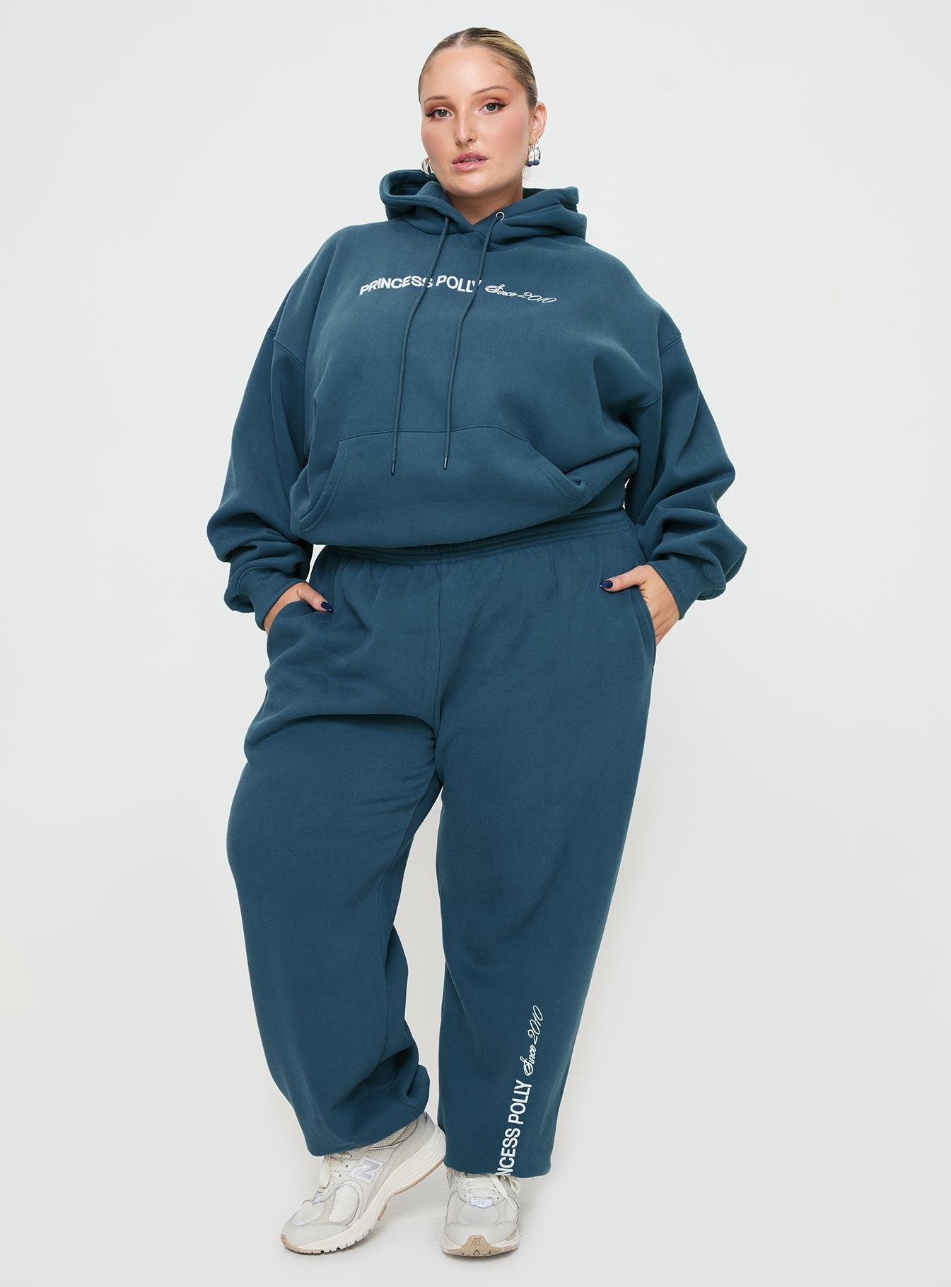 Princess Polly Hooded Sweatshirt Block / Cursive Text Slate Curve Product Image