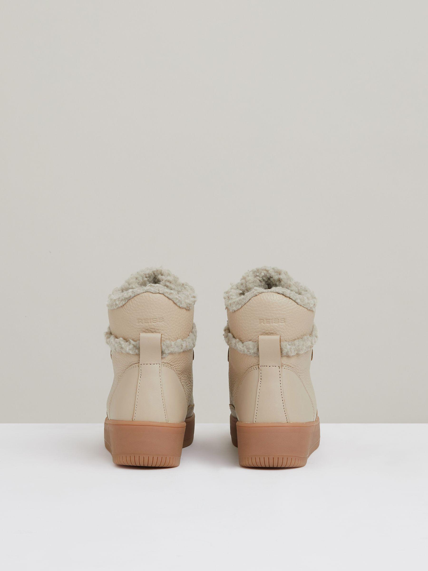 Grained Leather and Fleece Ankle Boots in Cream Product Image