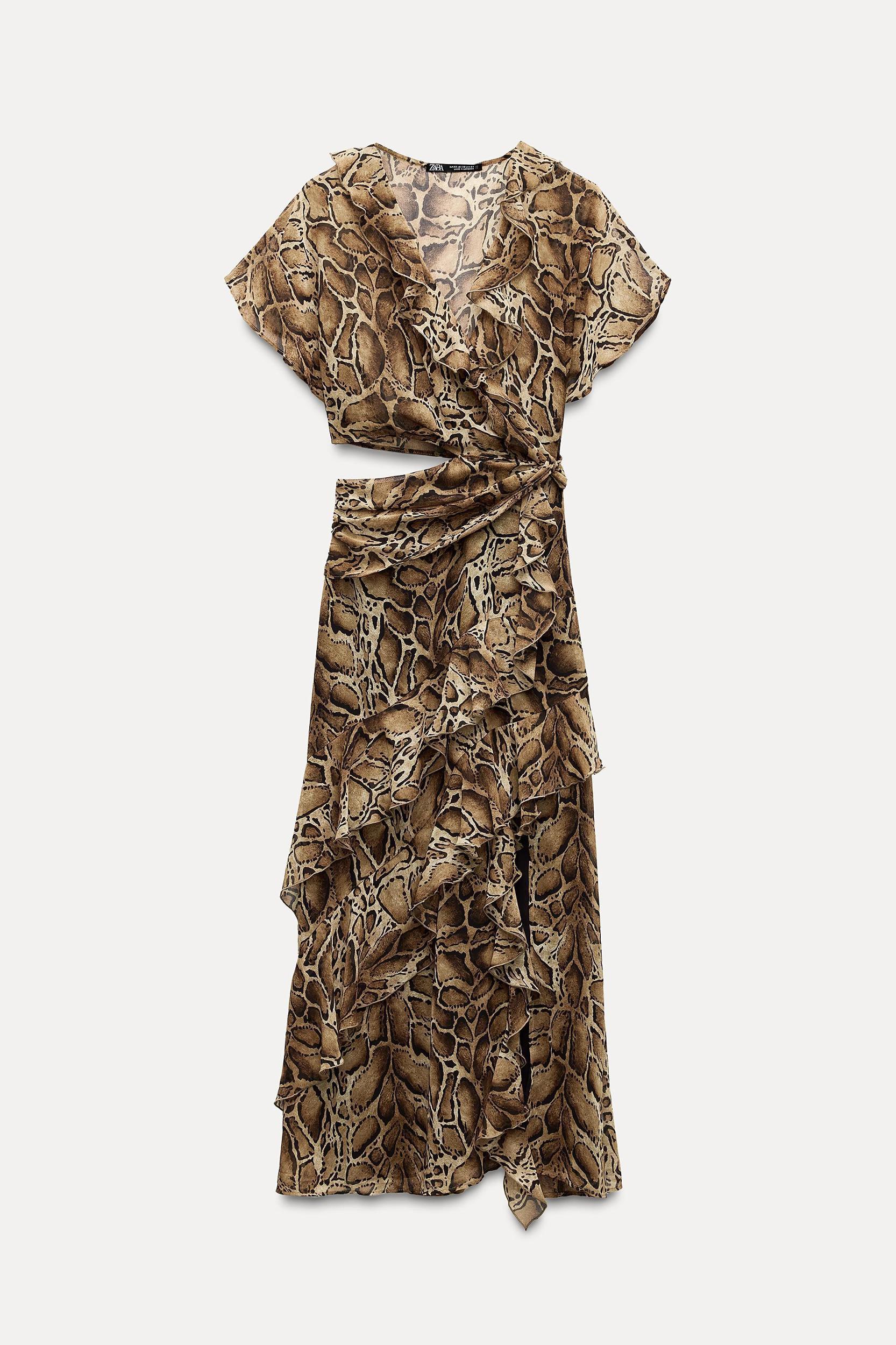 RUFFLED ANIMAL PRINT MIDI DRESS Product Image