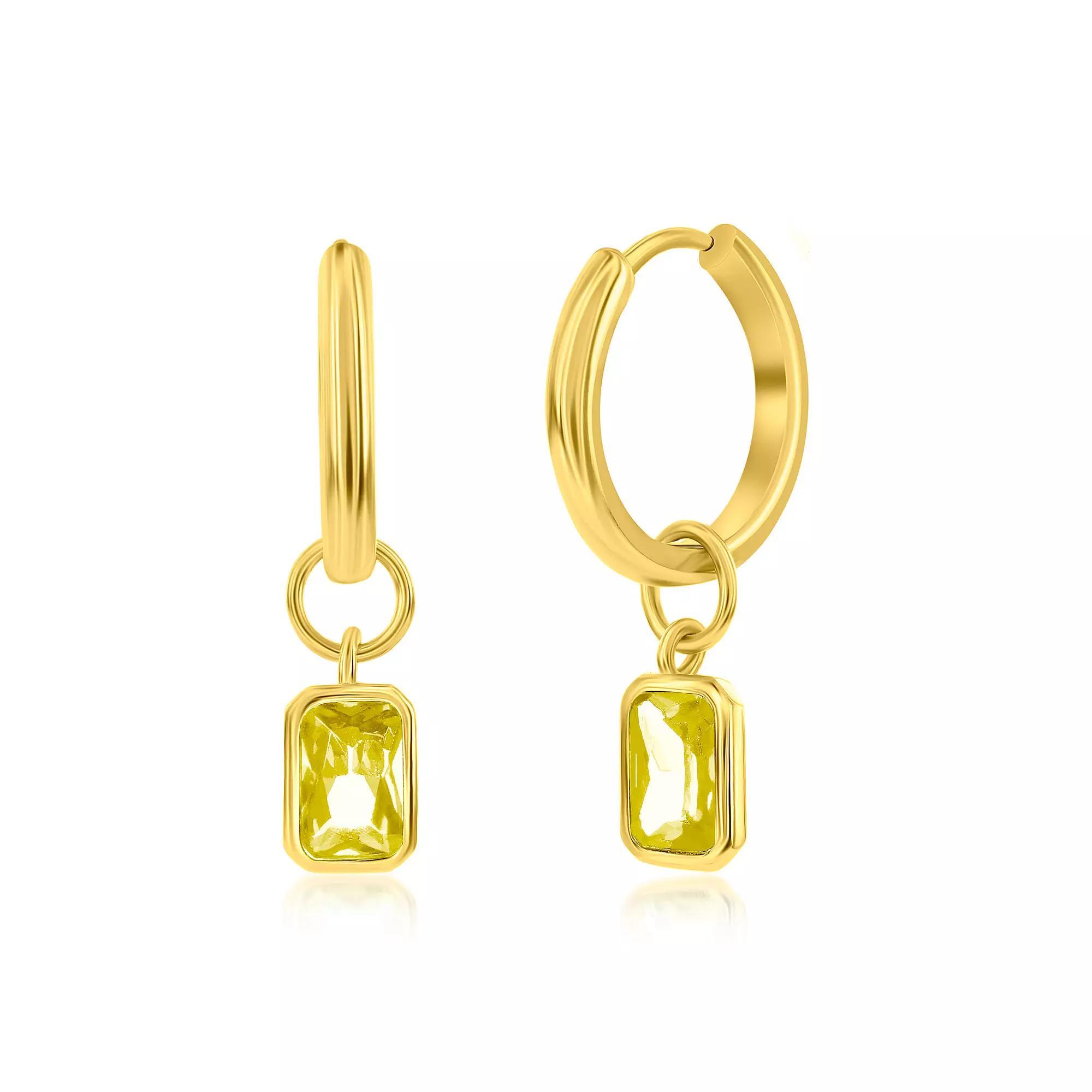 Argento Bella Gold Tone Sterling Silver Cubic Zirconia Birthstone Drop Hoop Earrings, Women's, October Product Image