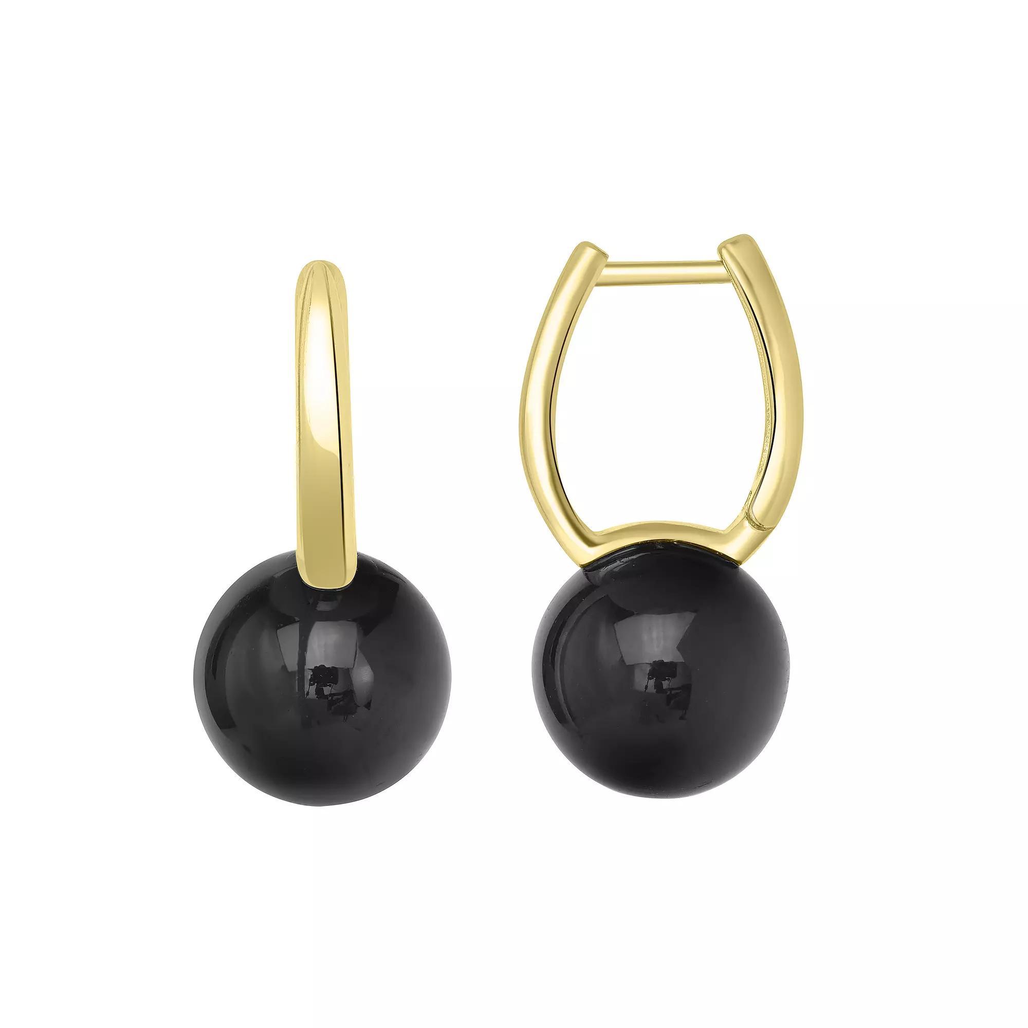 Gemistry 14k Gold Over Sterling Silver Stone Ball Huggie Earrings, Women's, White Product Image