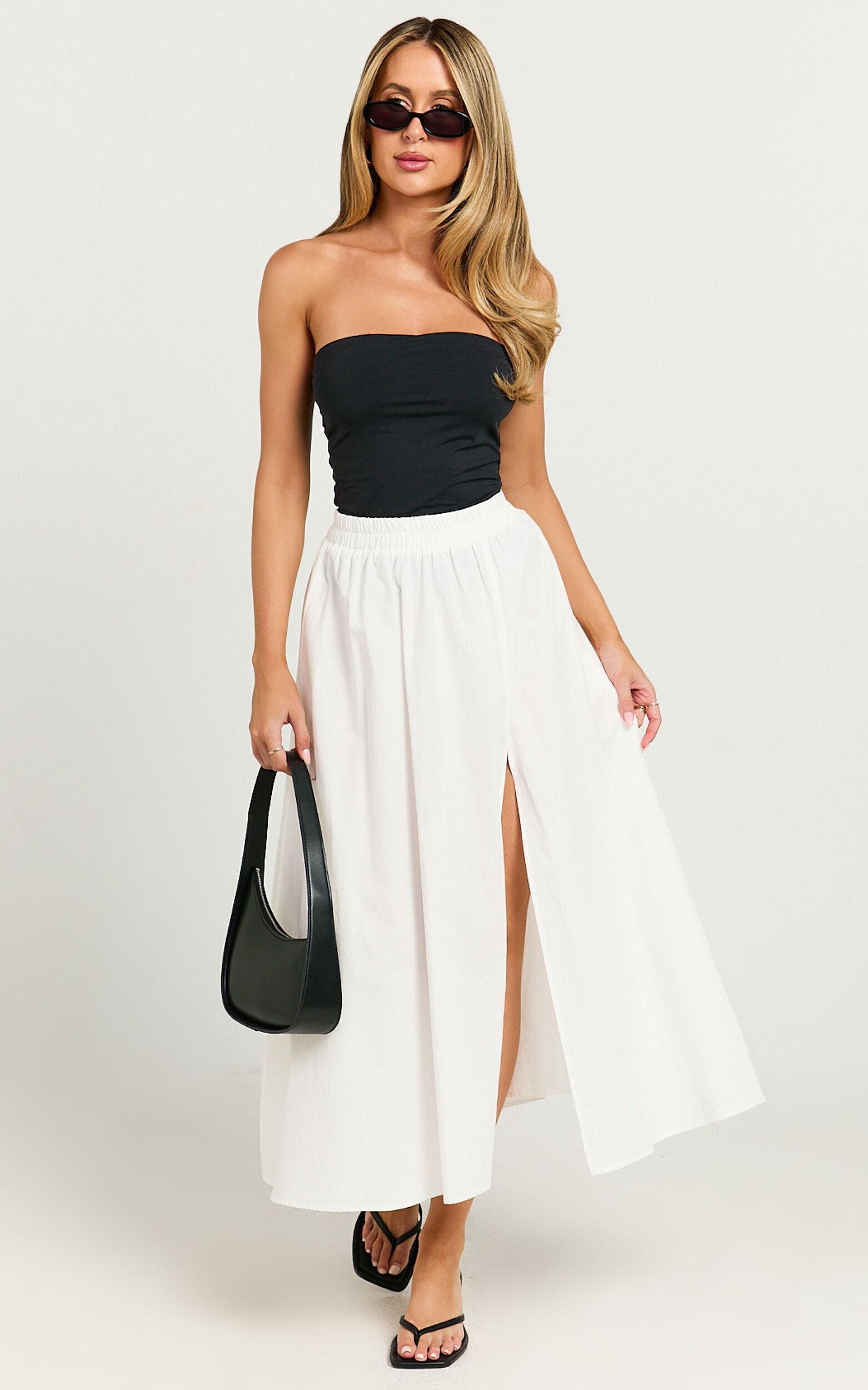 Annika Midi Skirt - Side Split A Line Skirt in Ivory Product Image