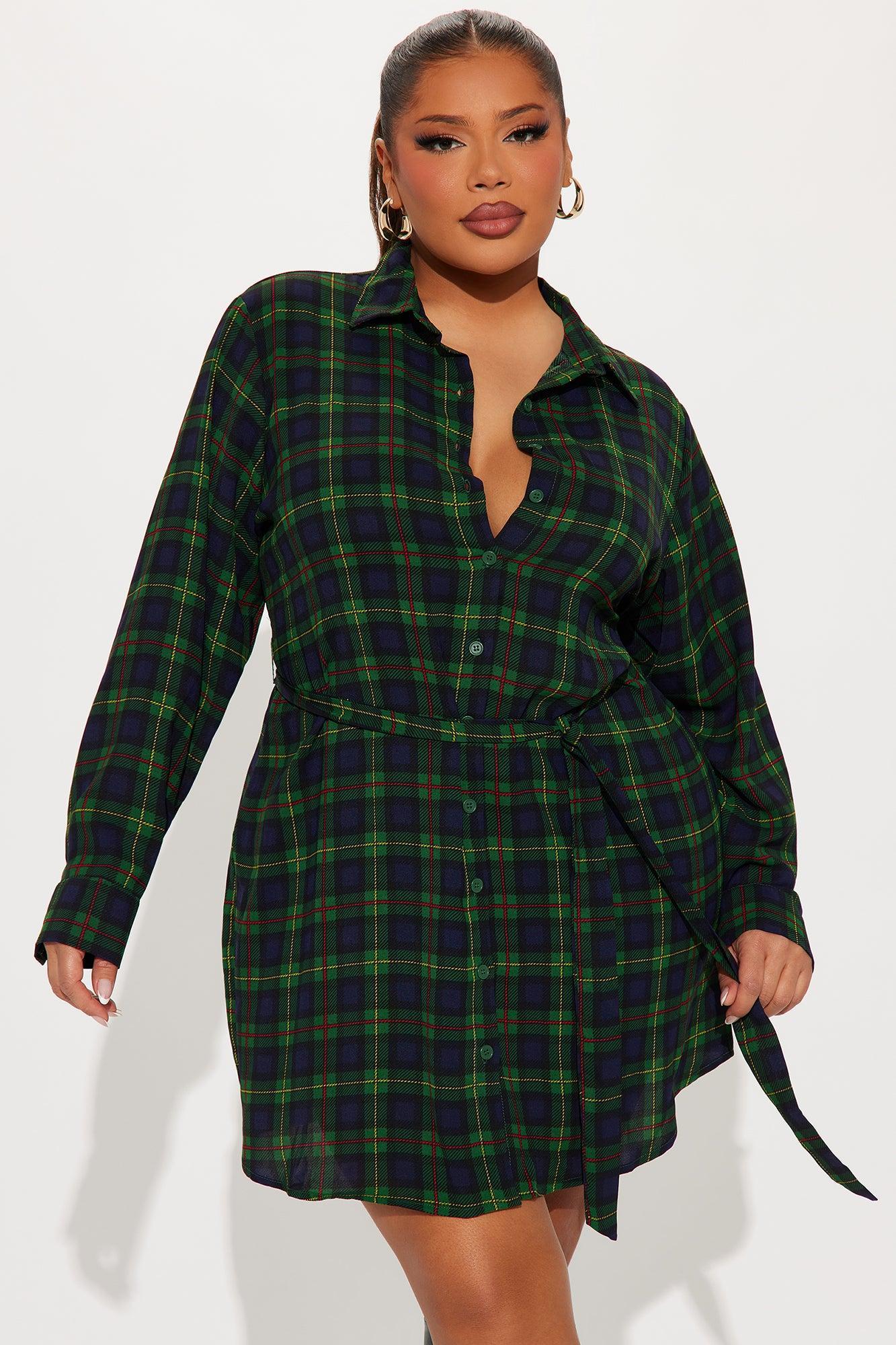 Ryder Plaid Belted Mini Shirt Dress - Hunter Product Image