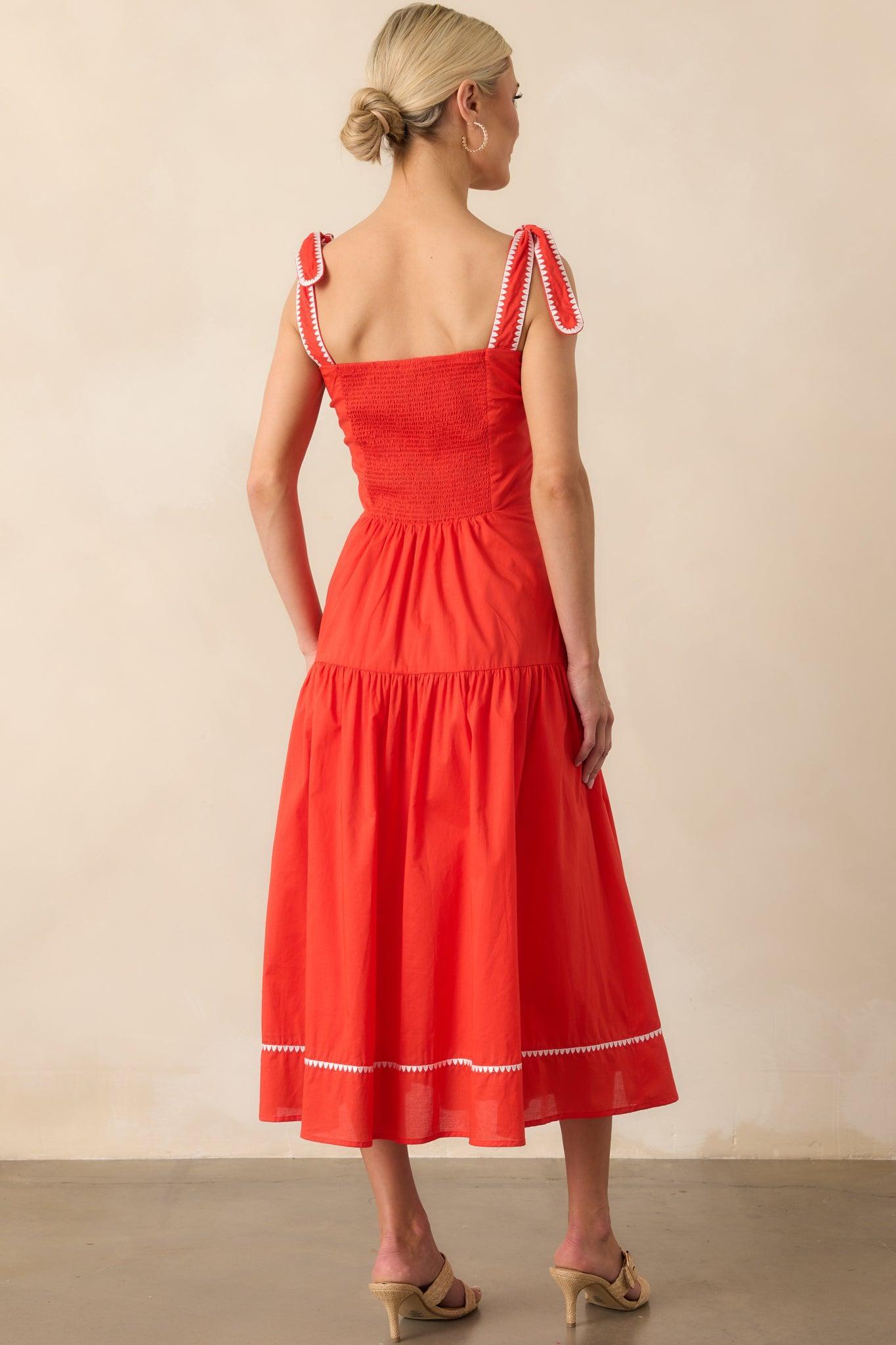 Everything She Is Tomato Red Cotton Drop Waist Midi Dress Product Image