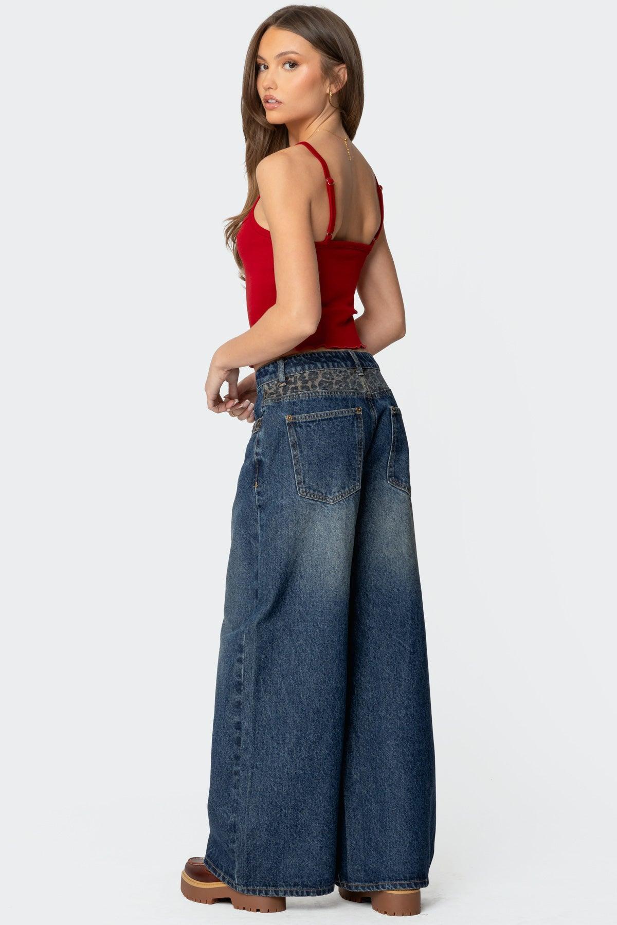 Gwen Leopard Detail Low Rise Jeans Product Image