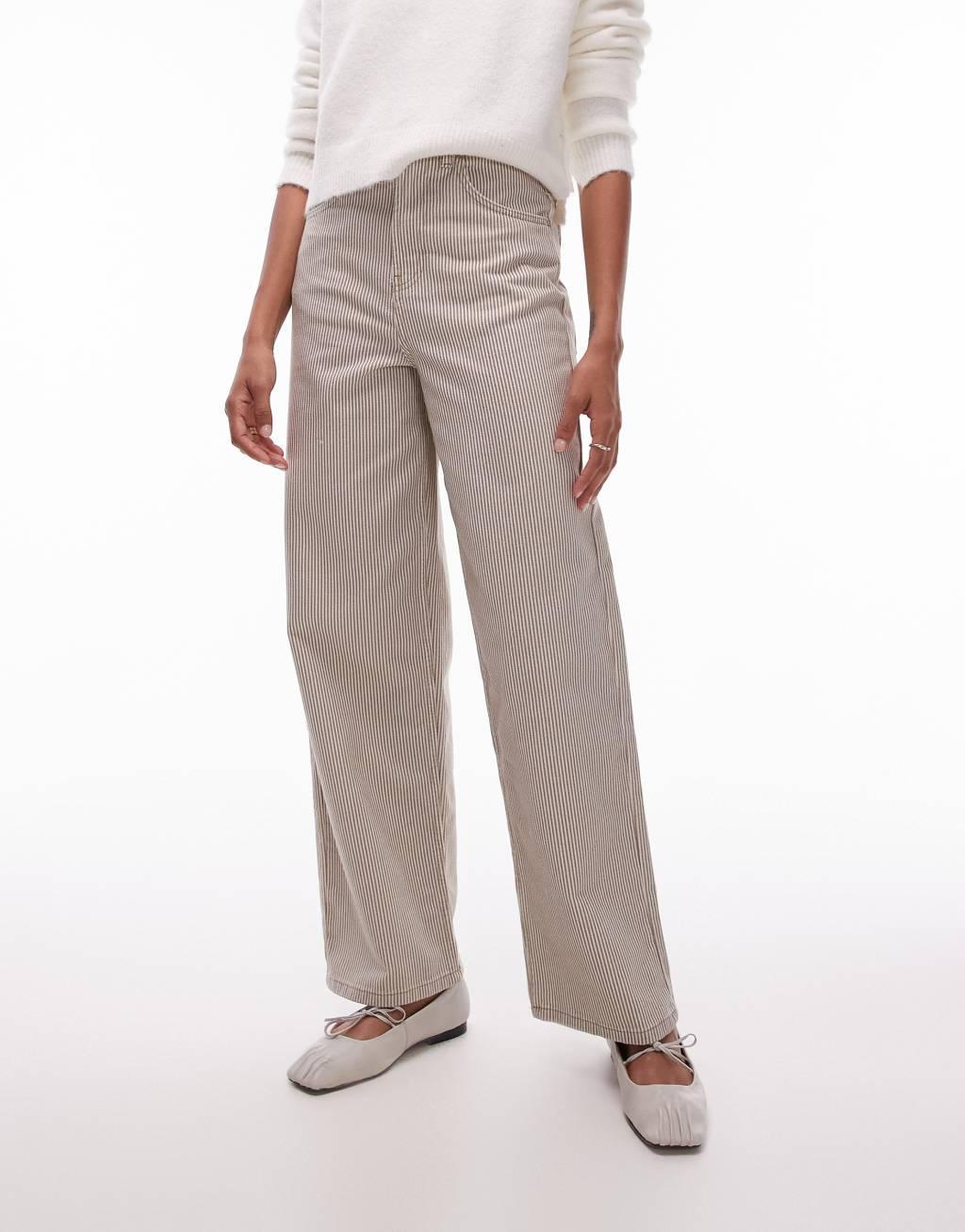 Topshop high rise Baggy jeans in beige stripe Product Image