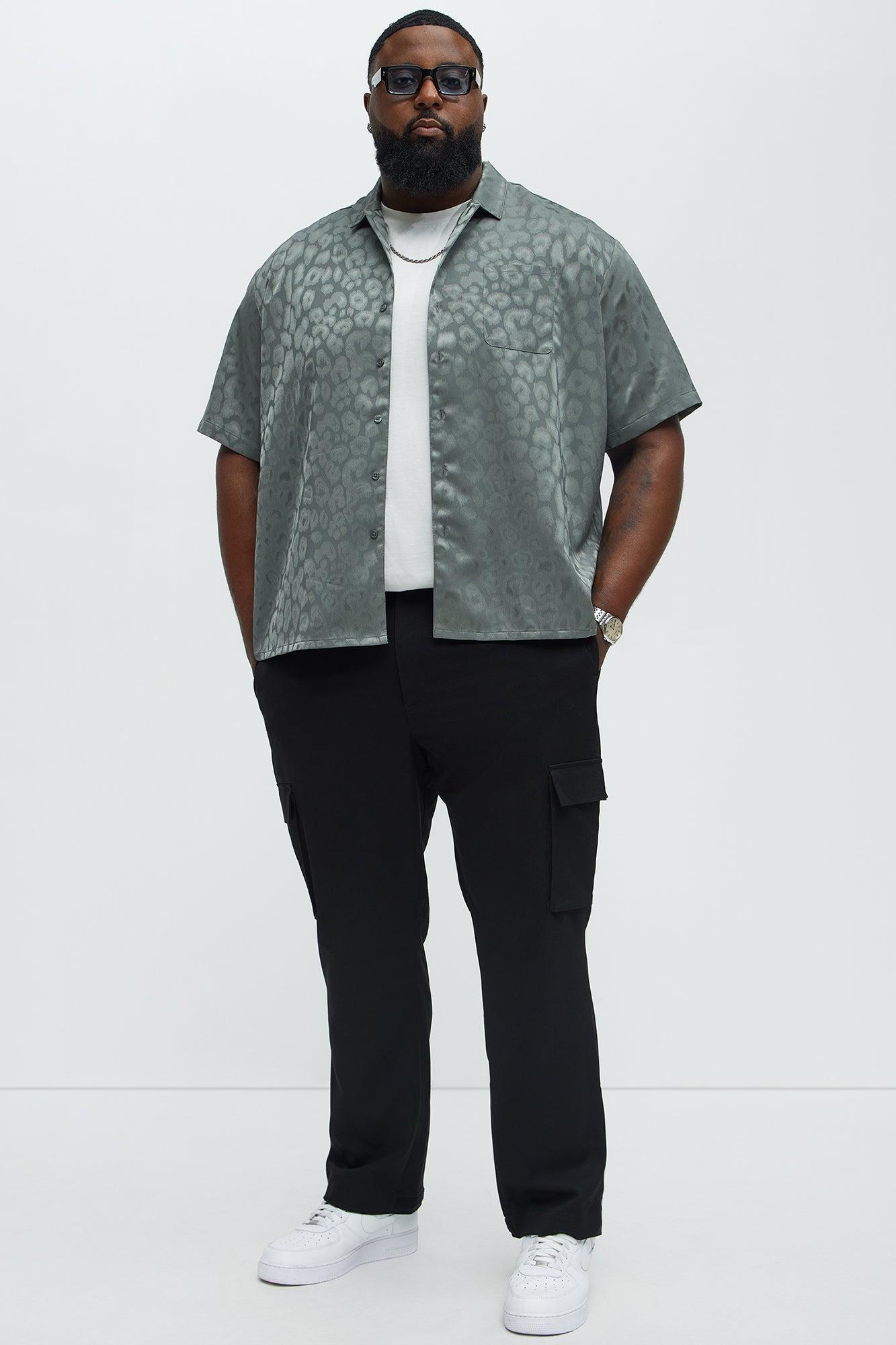 Satin Leopard Button Up Shirt - Grey Male Product Image