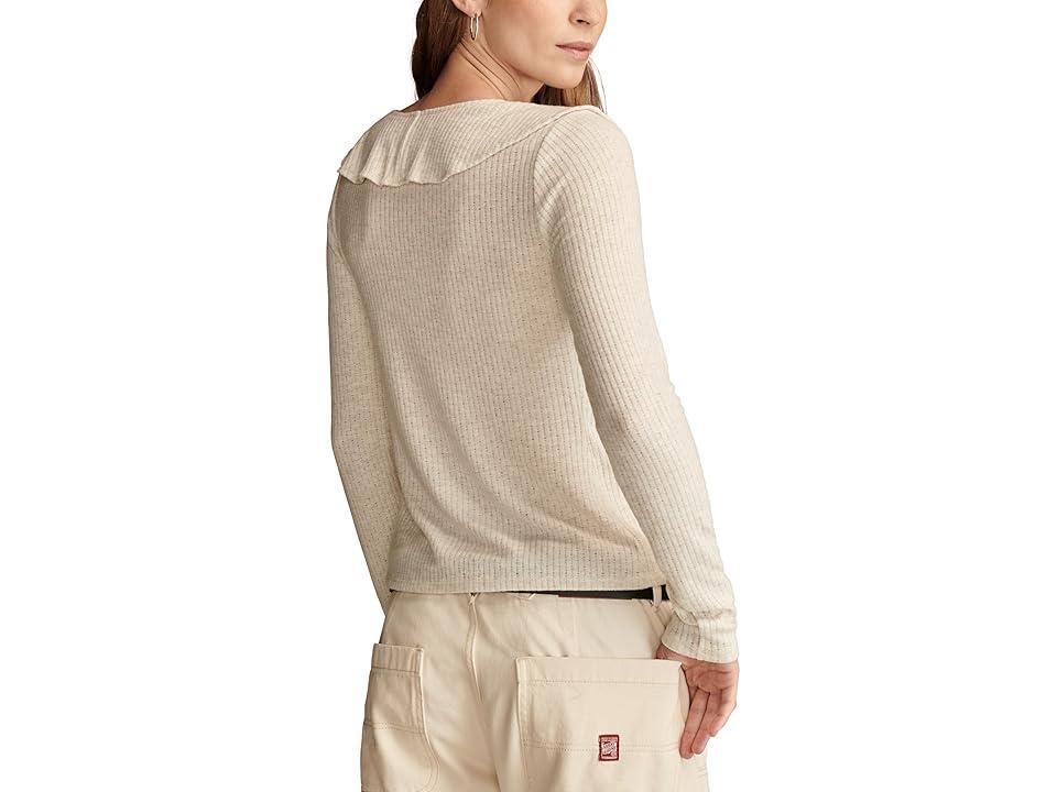 Lucky Brand Cloud Ruffle Long Sleeve Top (Straw Heather) Women's Clothing Product Image