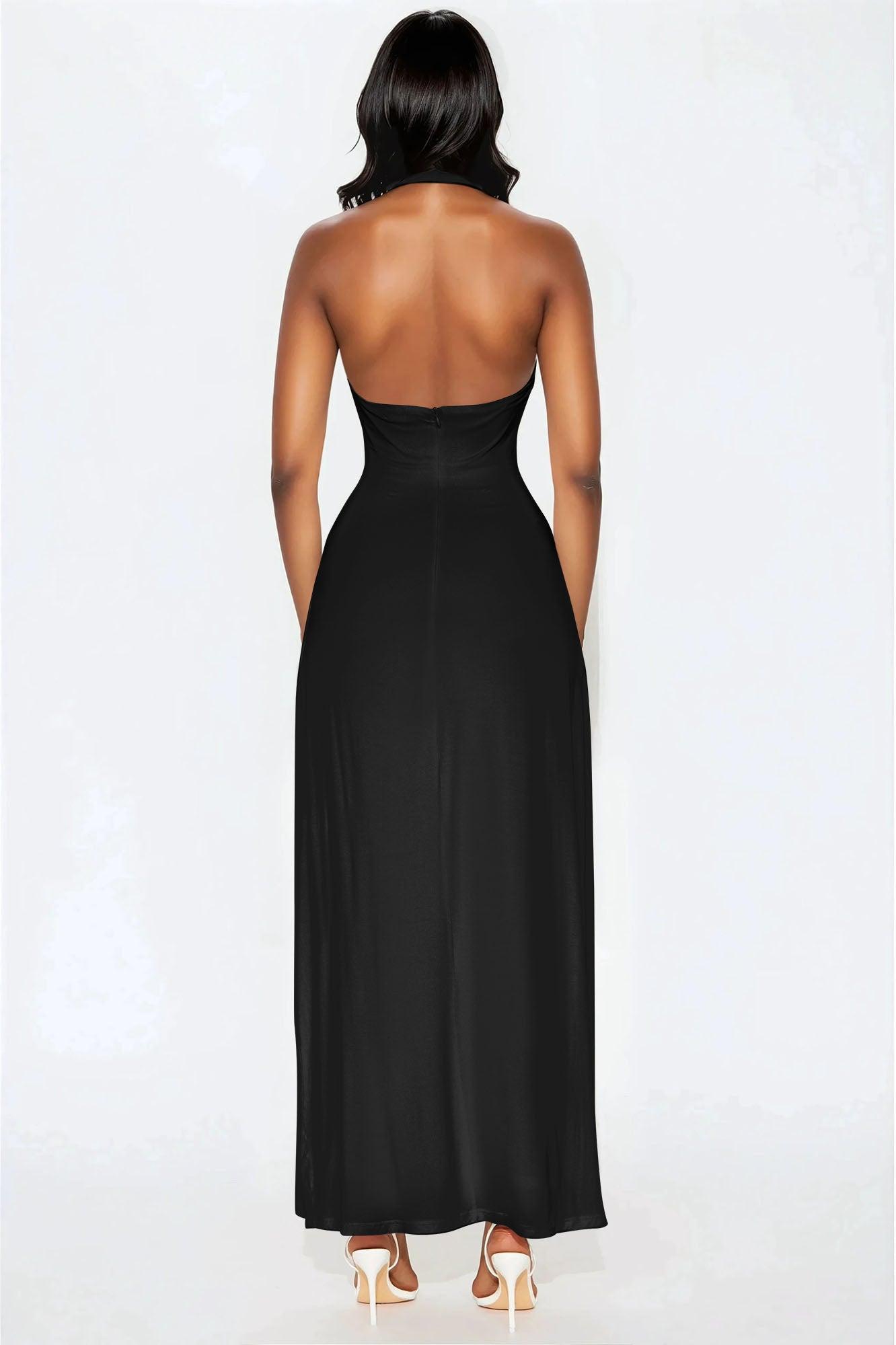 Charlotte Halter Plunge Maxi Dress - Black Product Image