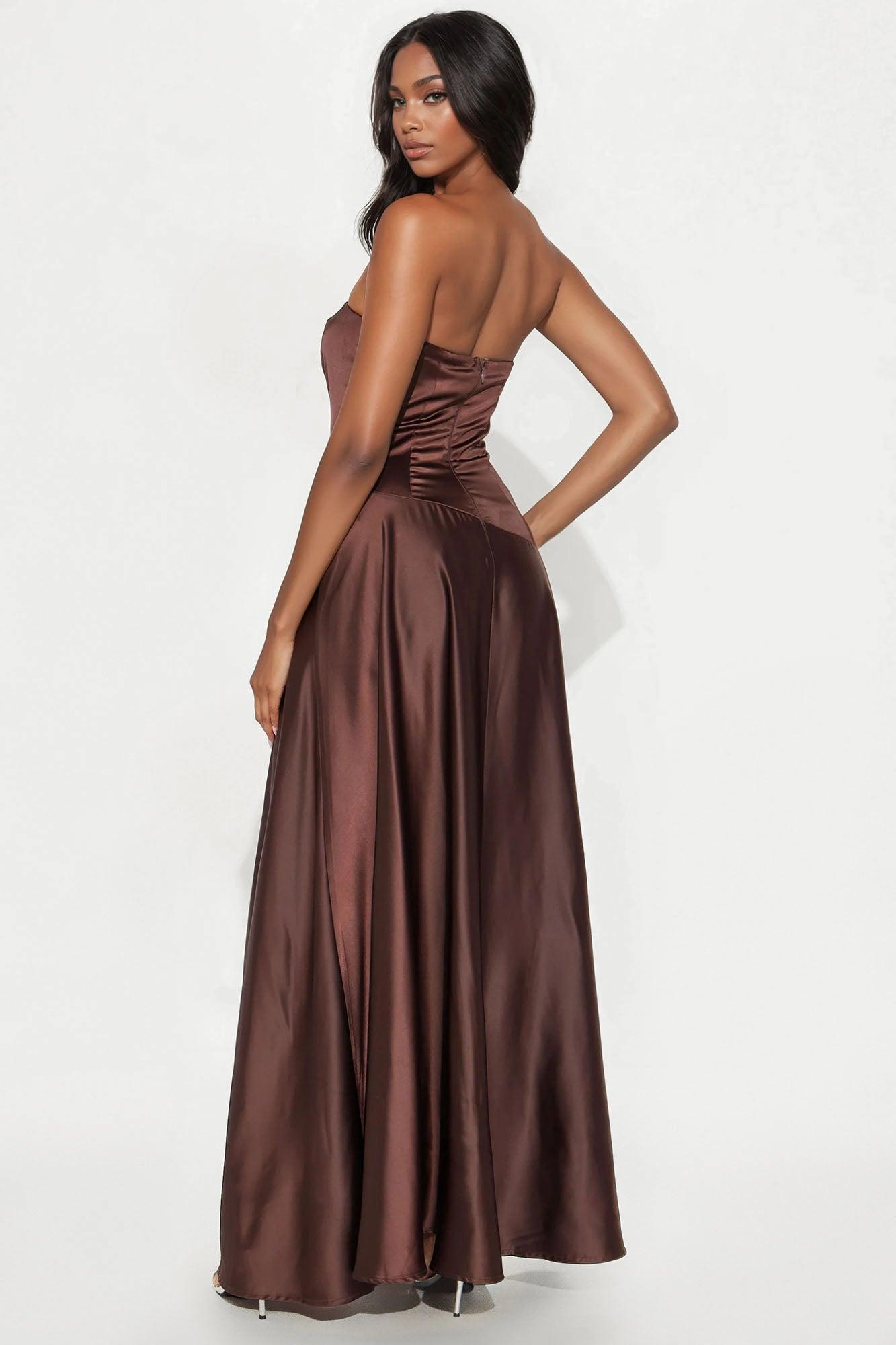 Cecilia Satin Strapless Gown - Chocolate Product Image