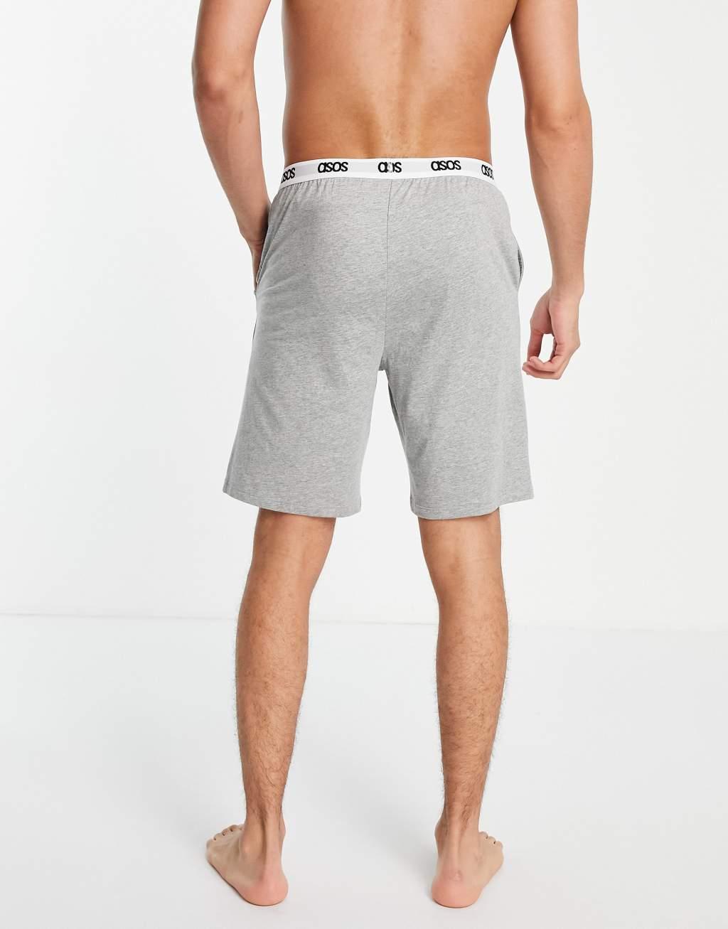 ASOS DESIGN lounge pyjama shorts in gray marl with branded waistband Product Image