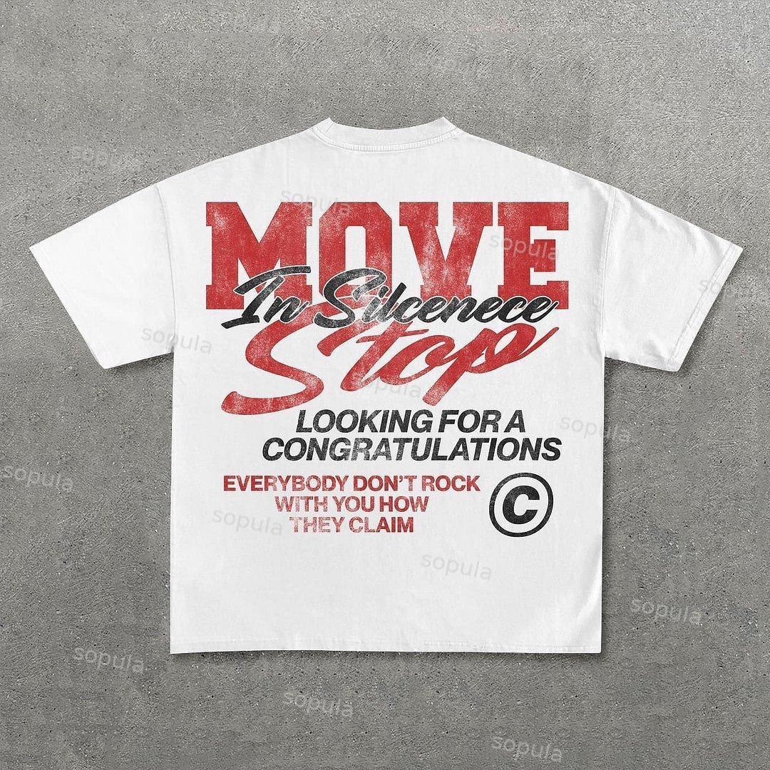 Vintage Move In Silence Graphic Casual Cotton T-Shirt Product Image