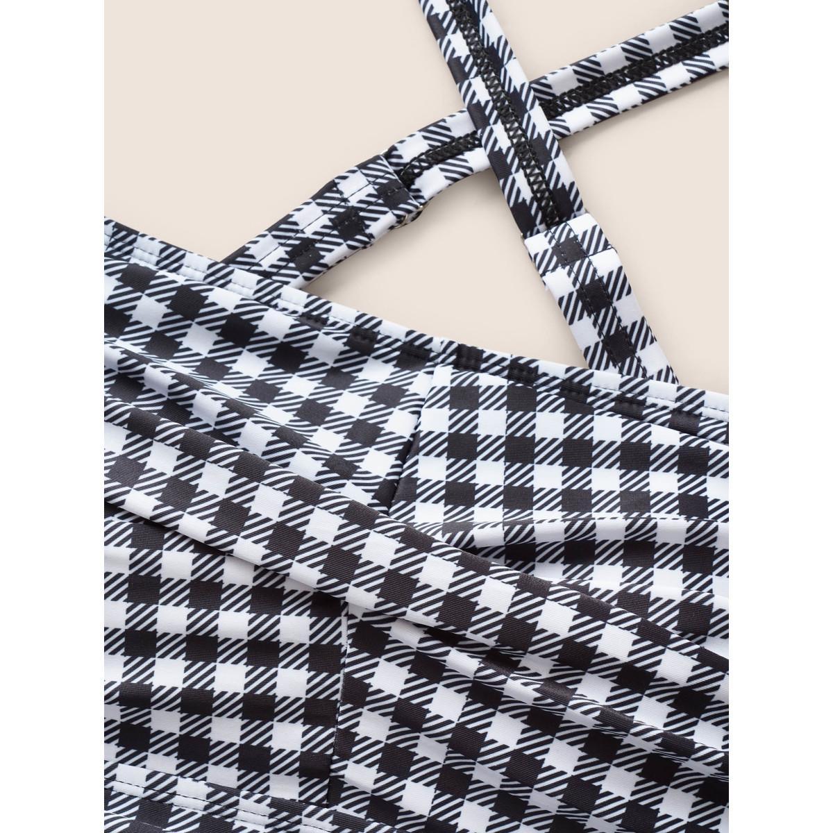 Plus Size Gingham Heart Neckline Crossover One Piece Swimsuit Women's Swimwear Black Beach Twist Curve Bathing Suits High stretch One Pieces BloomChic 28/5X Product Image
