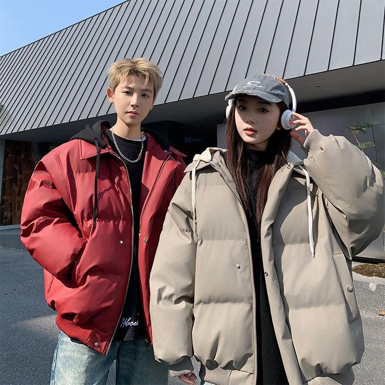 Two Tone Hooded Zip Puffer Jacket Product Image