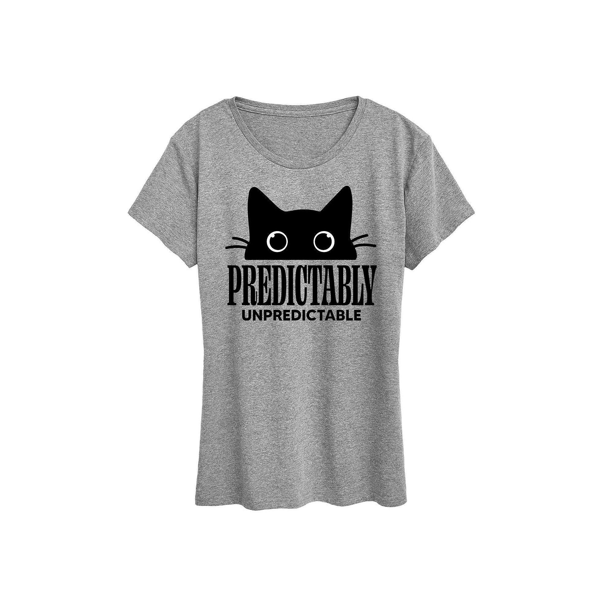 Womens Predictably Unpredictable Cat Graphic Tee, Girls Grey Gray Product Image