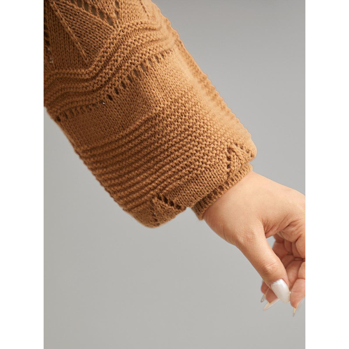 Plus Size Contrast Eyelet Patchwork Elastic Cuffs Pullover Multicolor Women Casual Loose Long Sleeve Round Neck Dailywear Pullovers BloomChic 18-20/2X Product Image