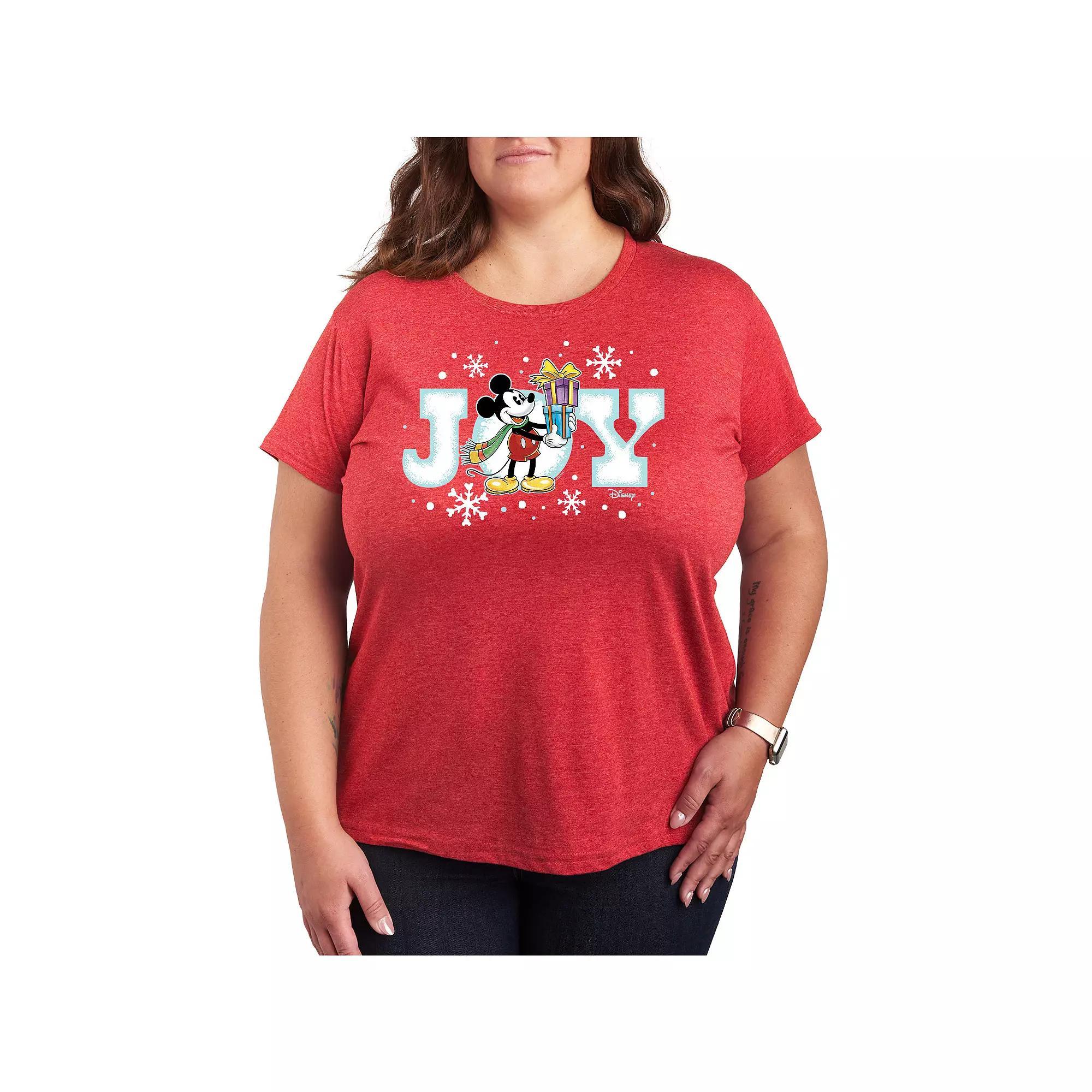 Disneys Mickey Mouse Plus Size Joy Graphic Tee, Womens Grey Red Product Image