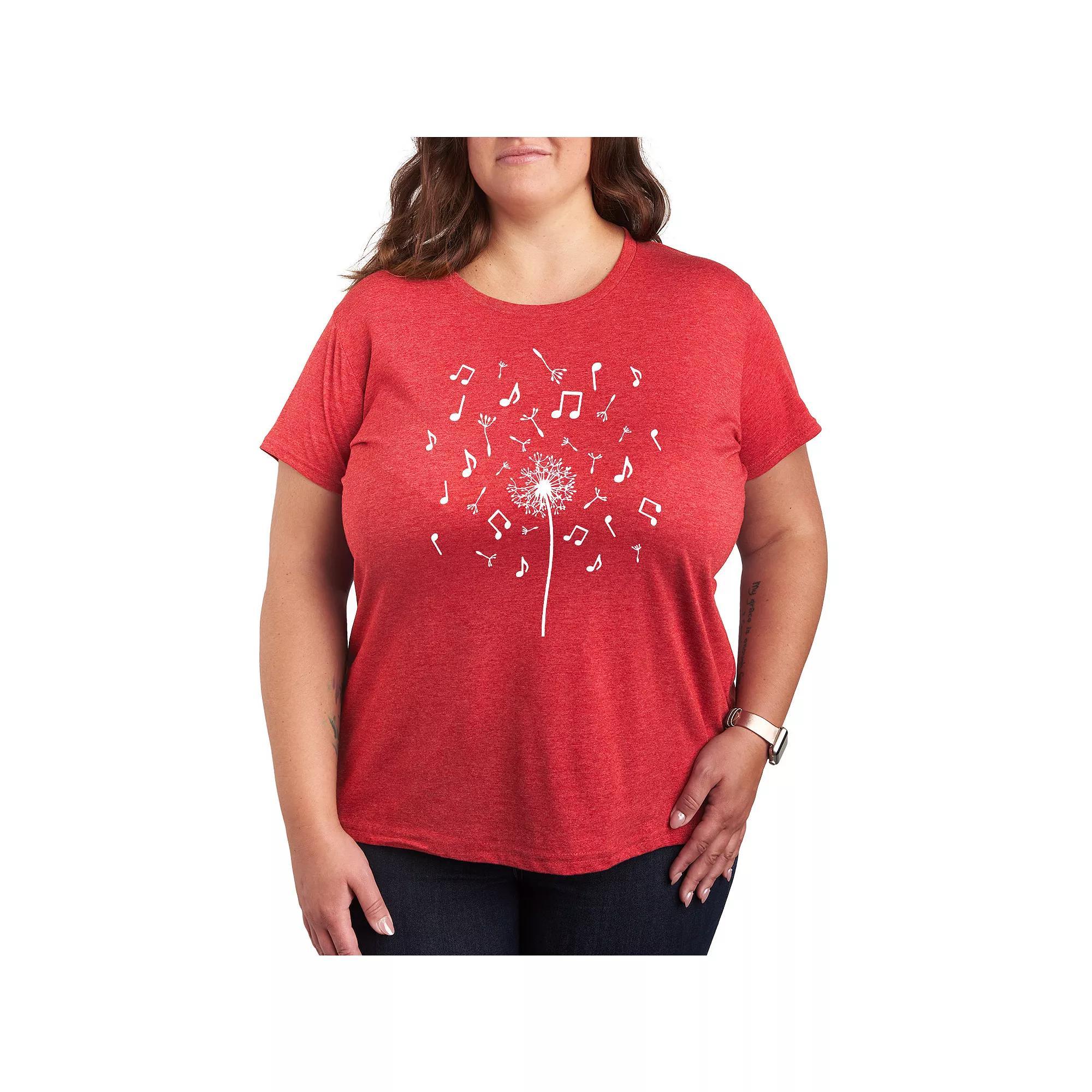 Plus Music Note Dandelion Graphic Tee, Womens Blue Product Image