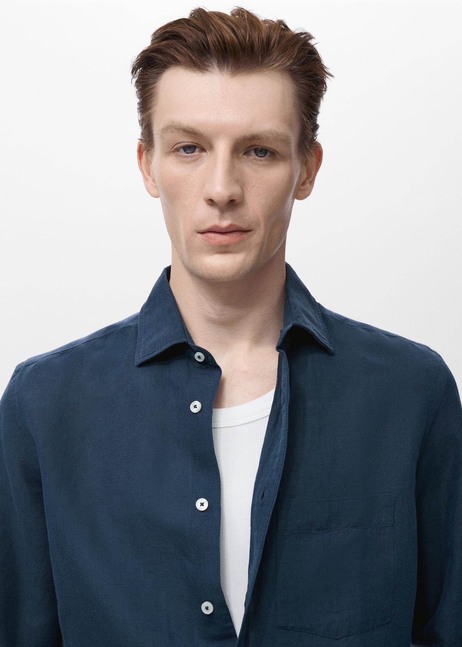 Pocket linen shirt - Men | MANGO USA Product Image