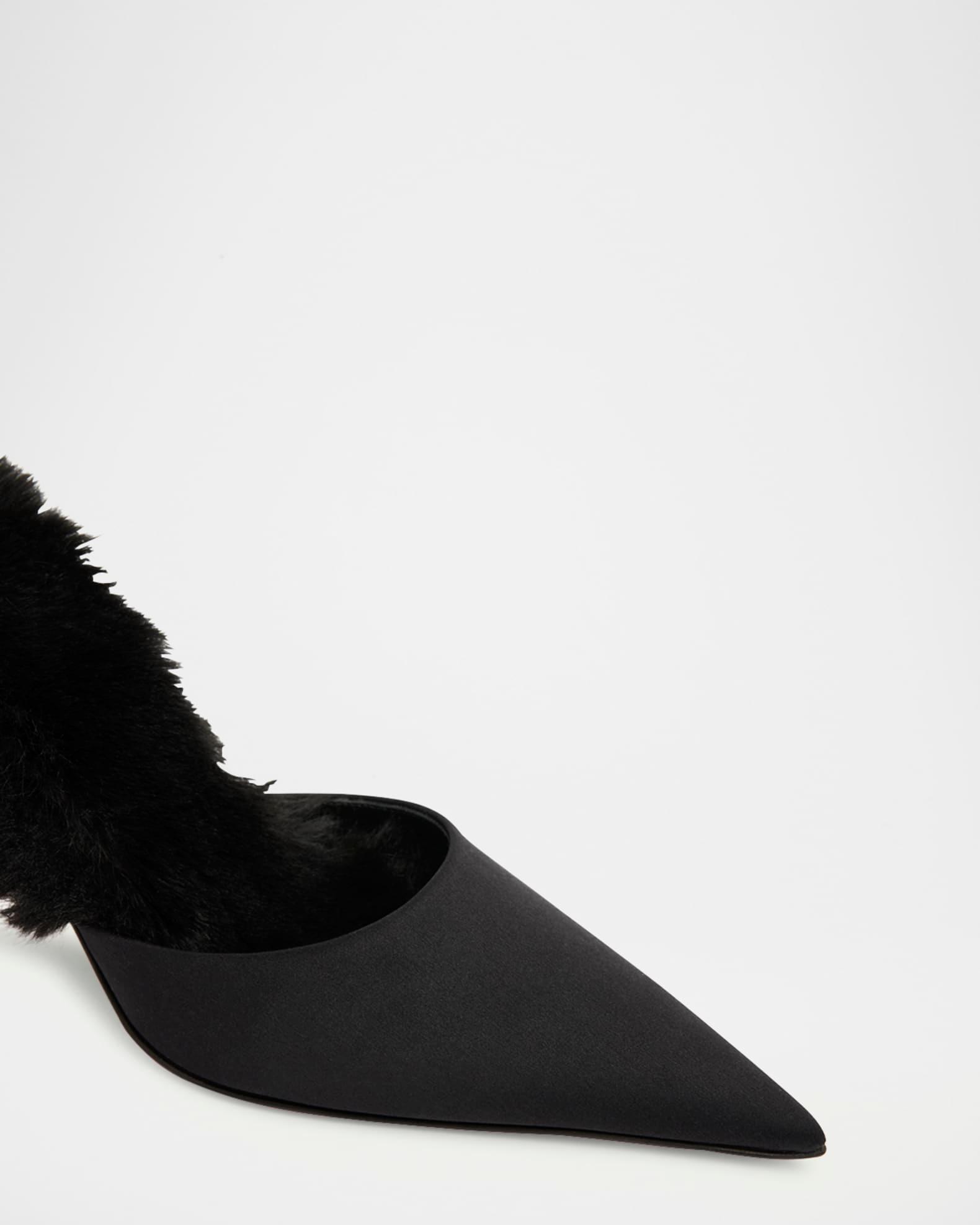 KM Faux Fur Satin Mule Pumps Product Image