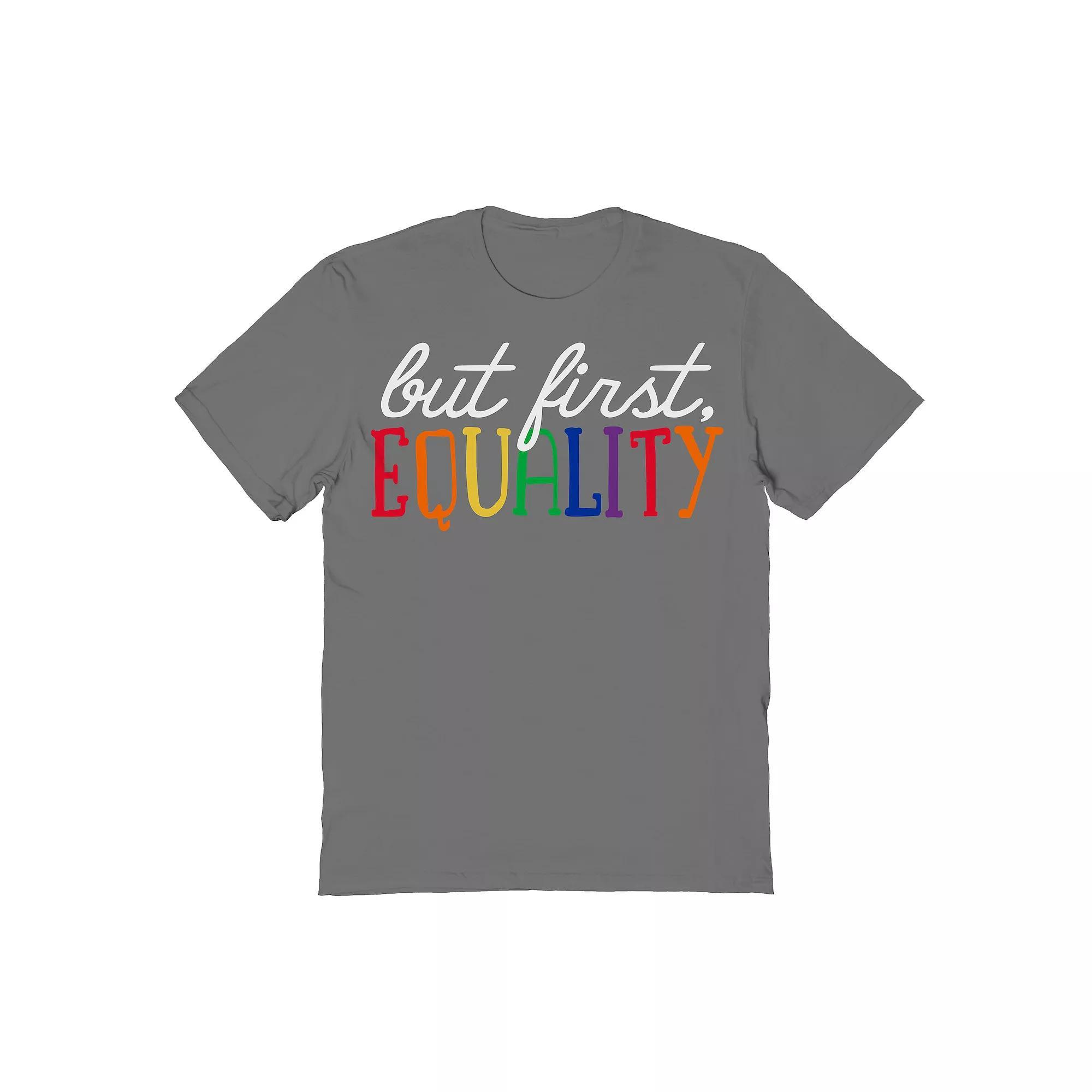 Mens COLAB89 by Threadless But First Equality Pride Graphic Tee Grey Product Image