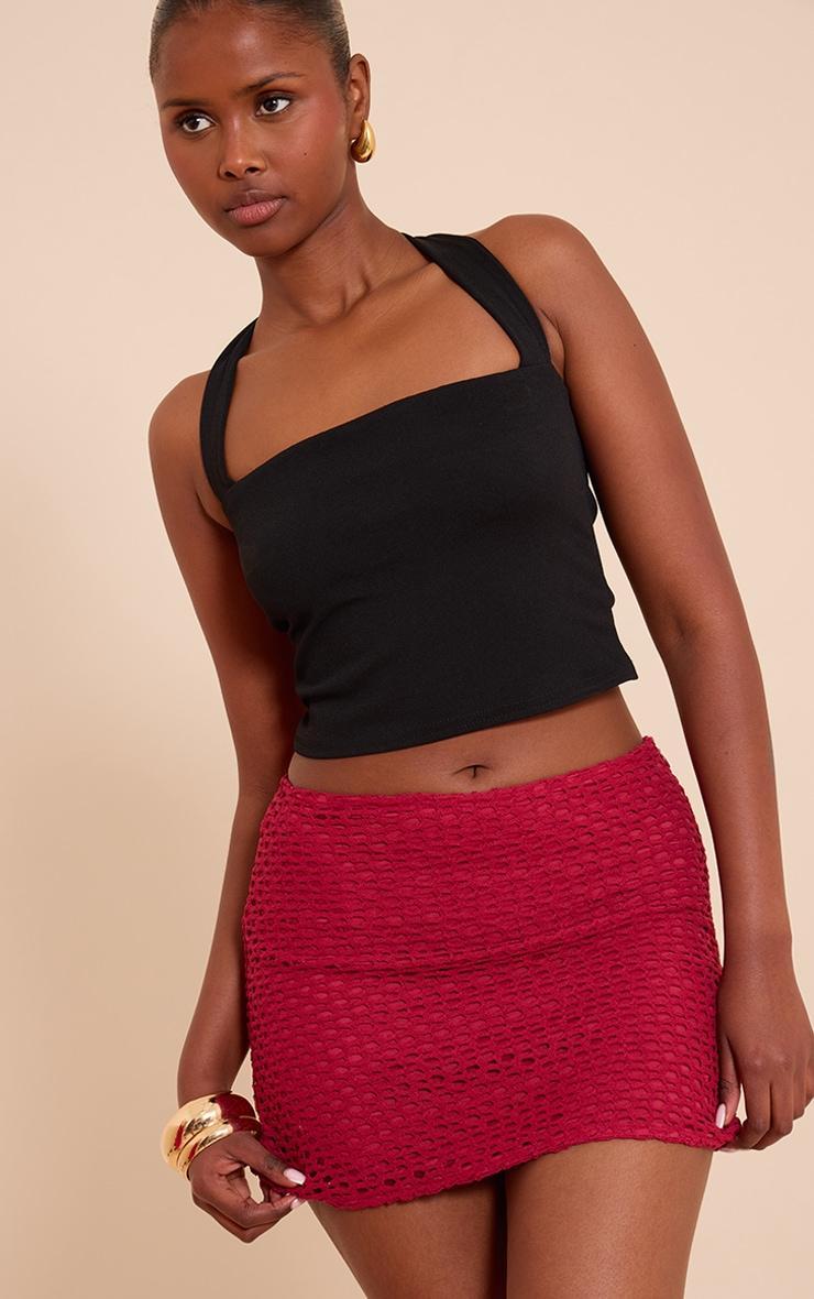 Deep Red Crochet Look Mini Skirt Product Image