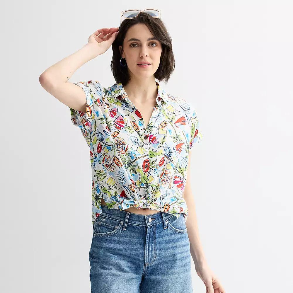Women's Sonoma Goods For Life® Camp Shirt, Size: XXL, Fun Team Print Product Image