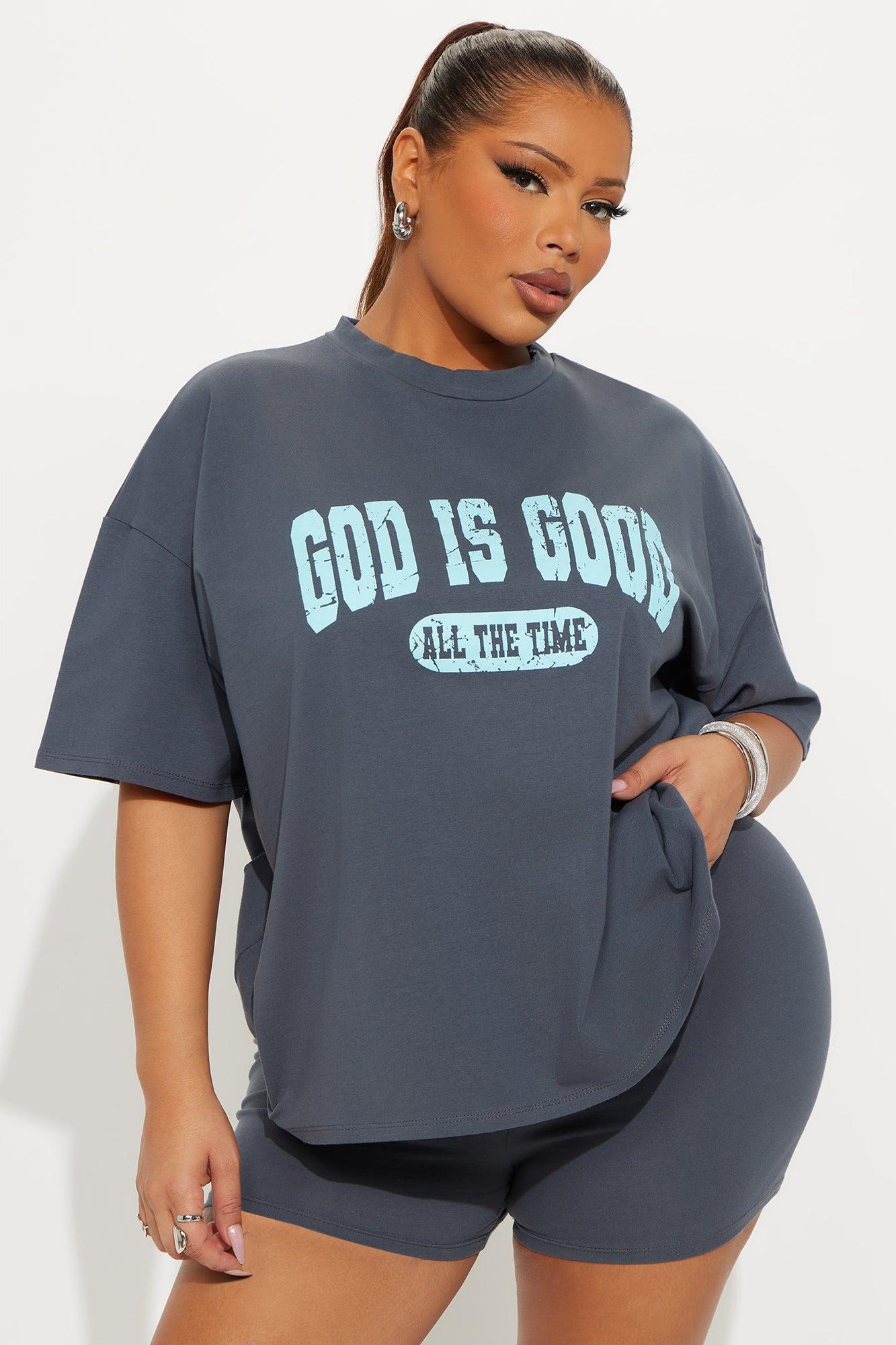 God Is Good Biker Short Set - Grey Product Image