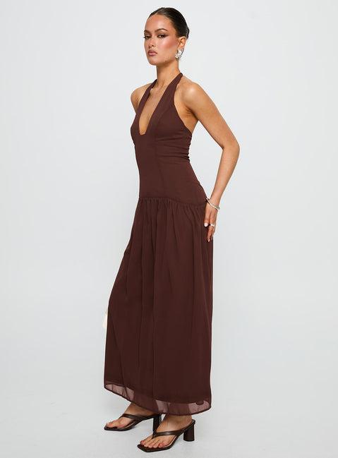 Chestnut Drop Waist Maxi Dress Brown Product Image