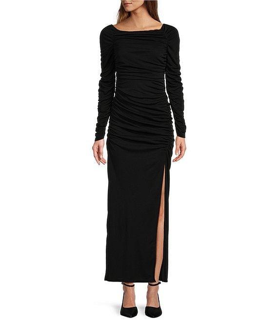 Antonio Melani Sienna Matte Jersey Ruched Square Neck Long Sleeve Midi Bodycon Dress Product Image