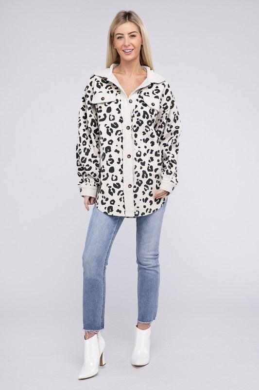Vintage Washed Leopard Corduroy Buttoned Jacket Product Image