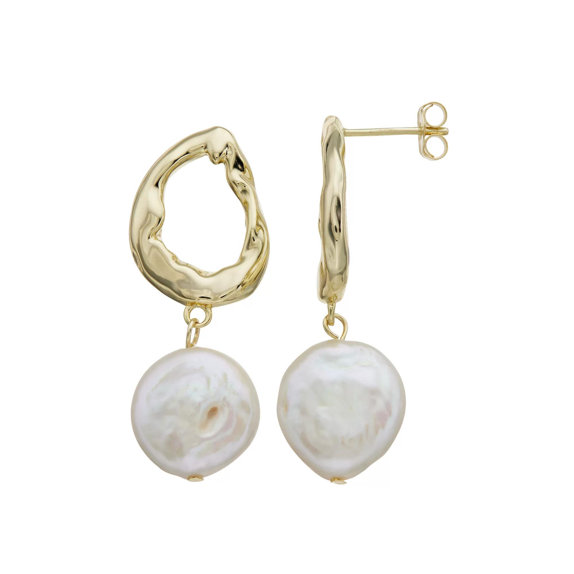 14k Gold Over Silver Freshwater Cultured Coin Pearl Drop Earrings, Womens, Gold Tone Product Image