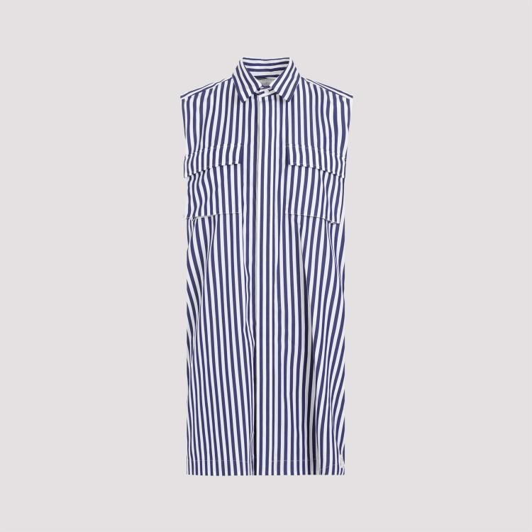 SACAI Button Detailed Striped Sleeveless Dress In Navy Stripe Product Image