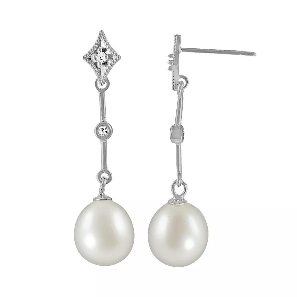 14k White Gold Freshwater Cultured Pearl & Diamond Accent Linear Drop Earrings, Womens Product Image